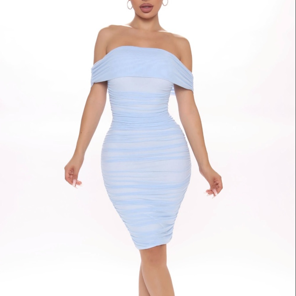 Fashion Nova baby blue off shoulder bodycon dress